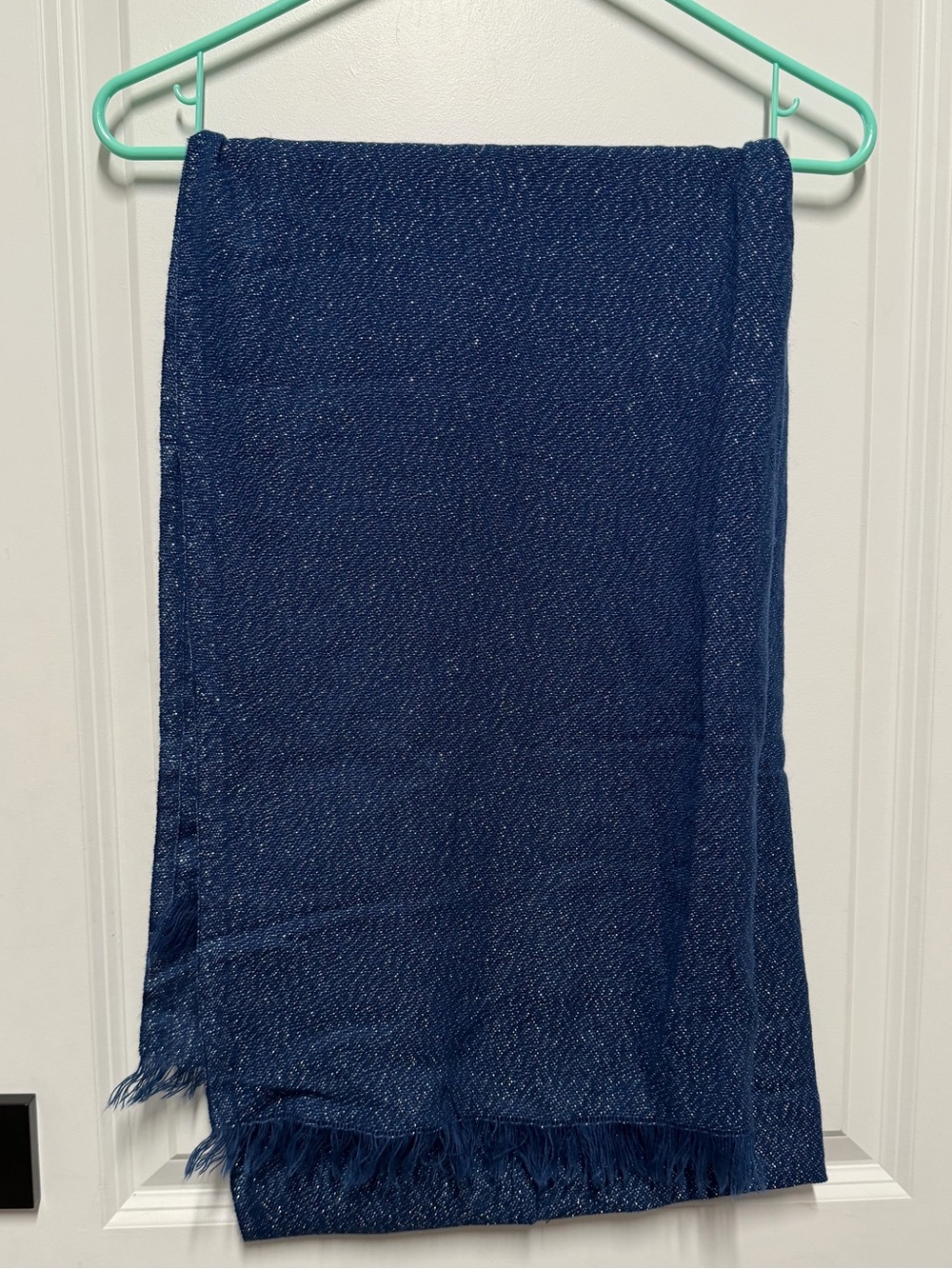 Navy Blue Shimmery Thick Winter Hijab Scarf Fringe